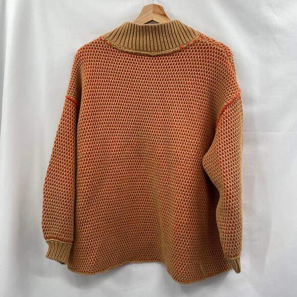 Free people orange tan v neck oversized sweater - Picture 6 of 8
